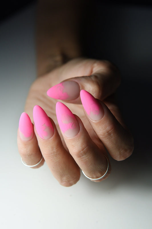 NEON PINK SMOKE Nudes, 10 Gel Press On Nails, salon quality acrylic, cute sweet summer party nails, gift for girlie, almond, stiletto, long – Luxury Handmade Reusable Press On Nails