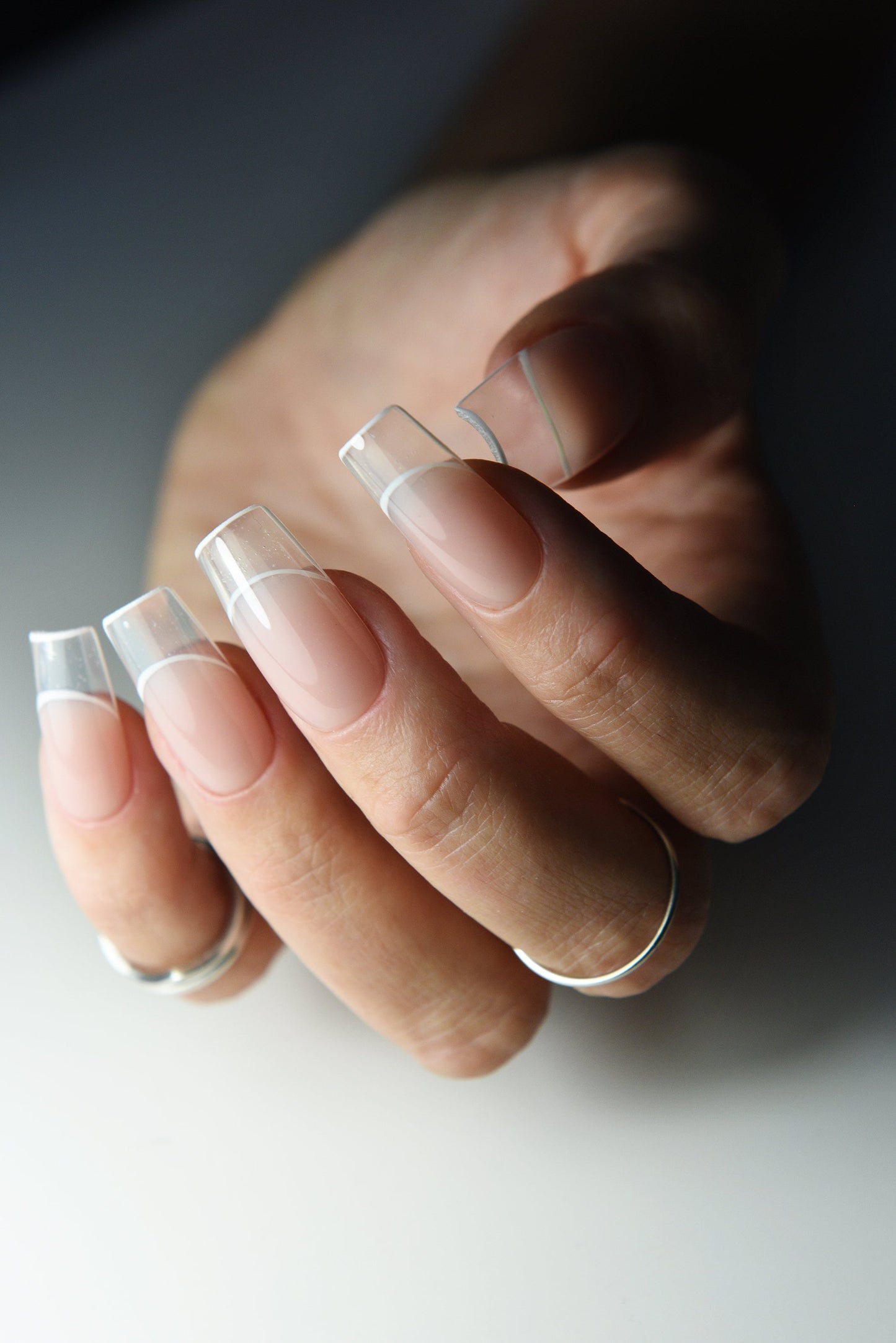 Royal Glass French Press-On Nails – Clean Girl Wedding Look, Reusable Handmade Luxury Gel Set