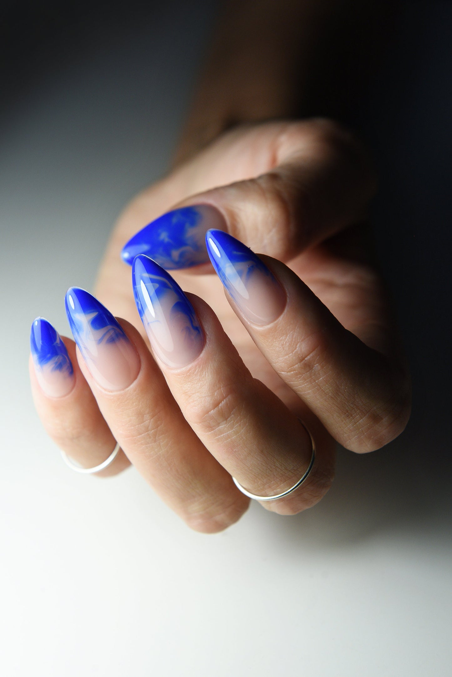 Blue Smoke Royal Nude Press-On Nails – Cobalt Gel Set, Reusable & Handmade