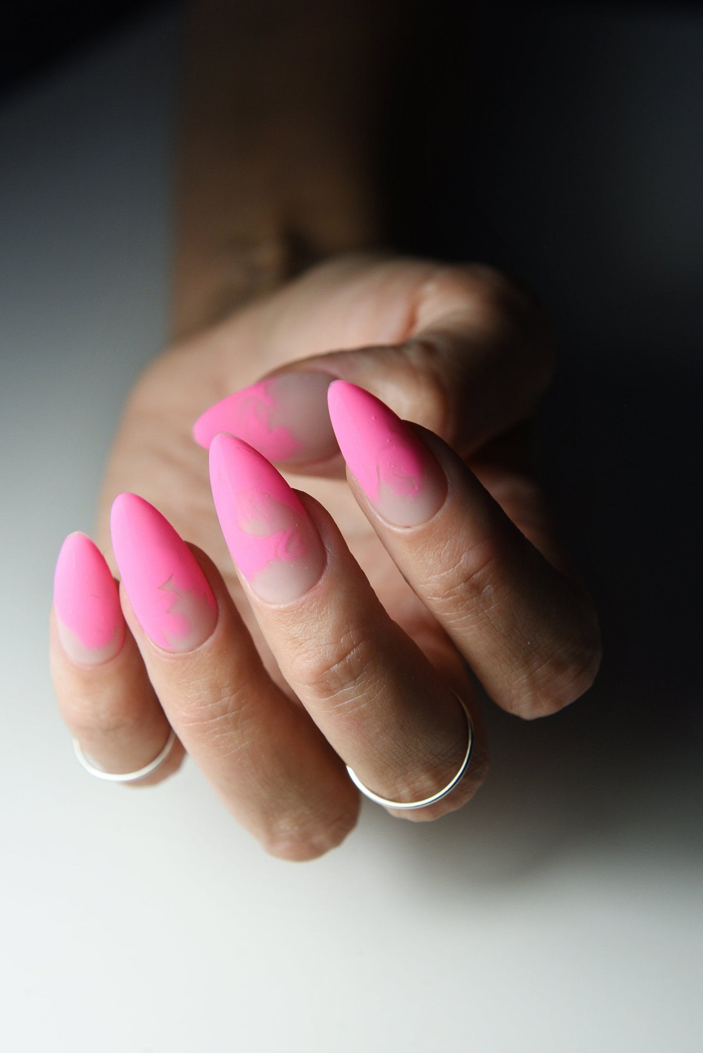 Neon Pink Smoke Nude Press-On Nails – Handmade Gel Set for Summer & Parties