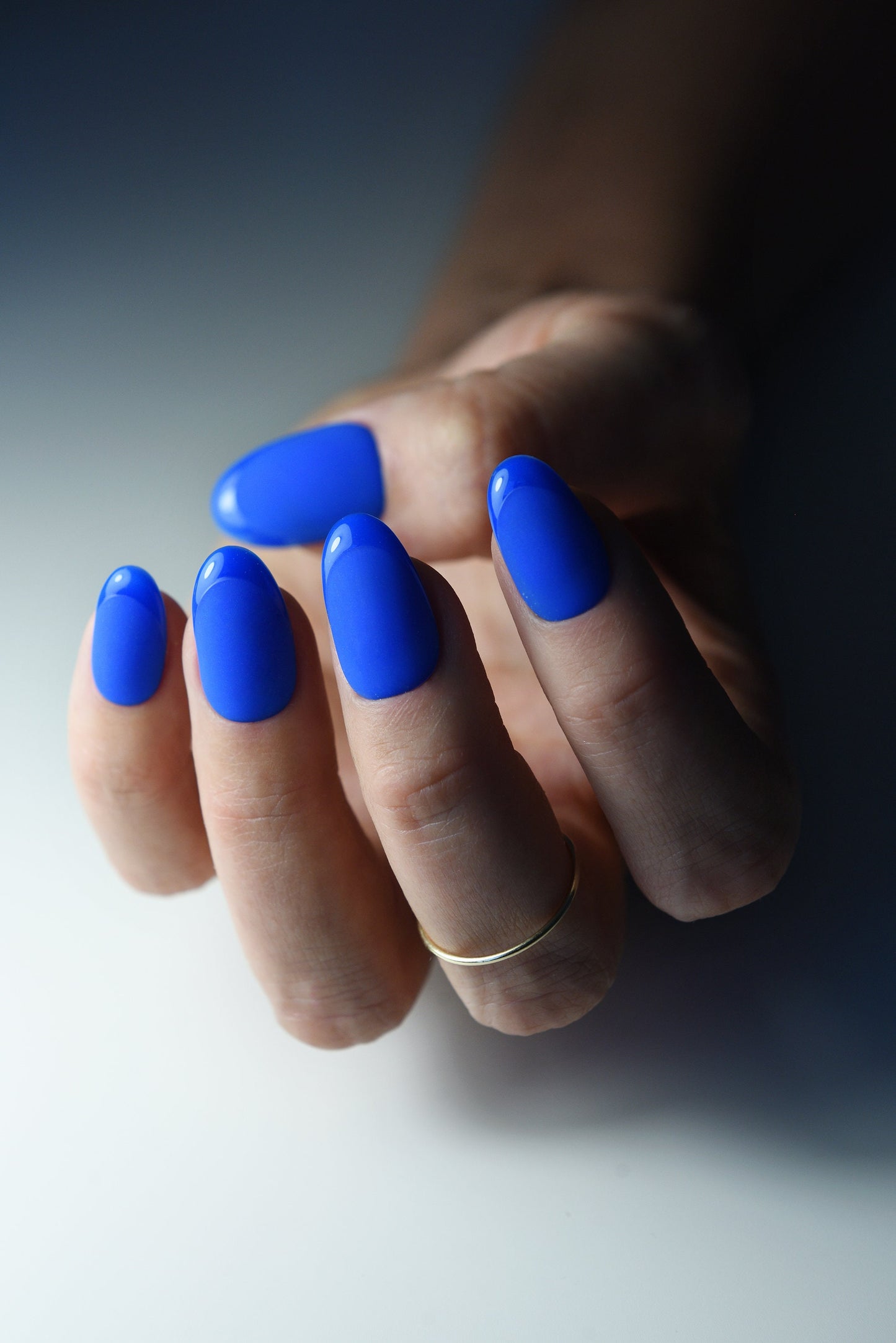 Summer Blue Matte Press-On Nails with Glossy French Tip | Reusable Handmade Set | Short Oval, Long Stiletto | Personalized Gift | Luxury Nails
