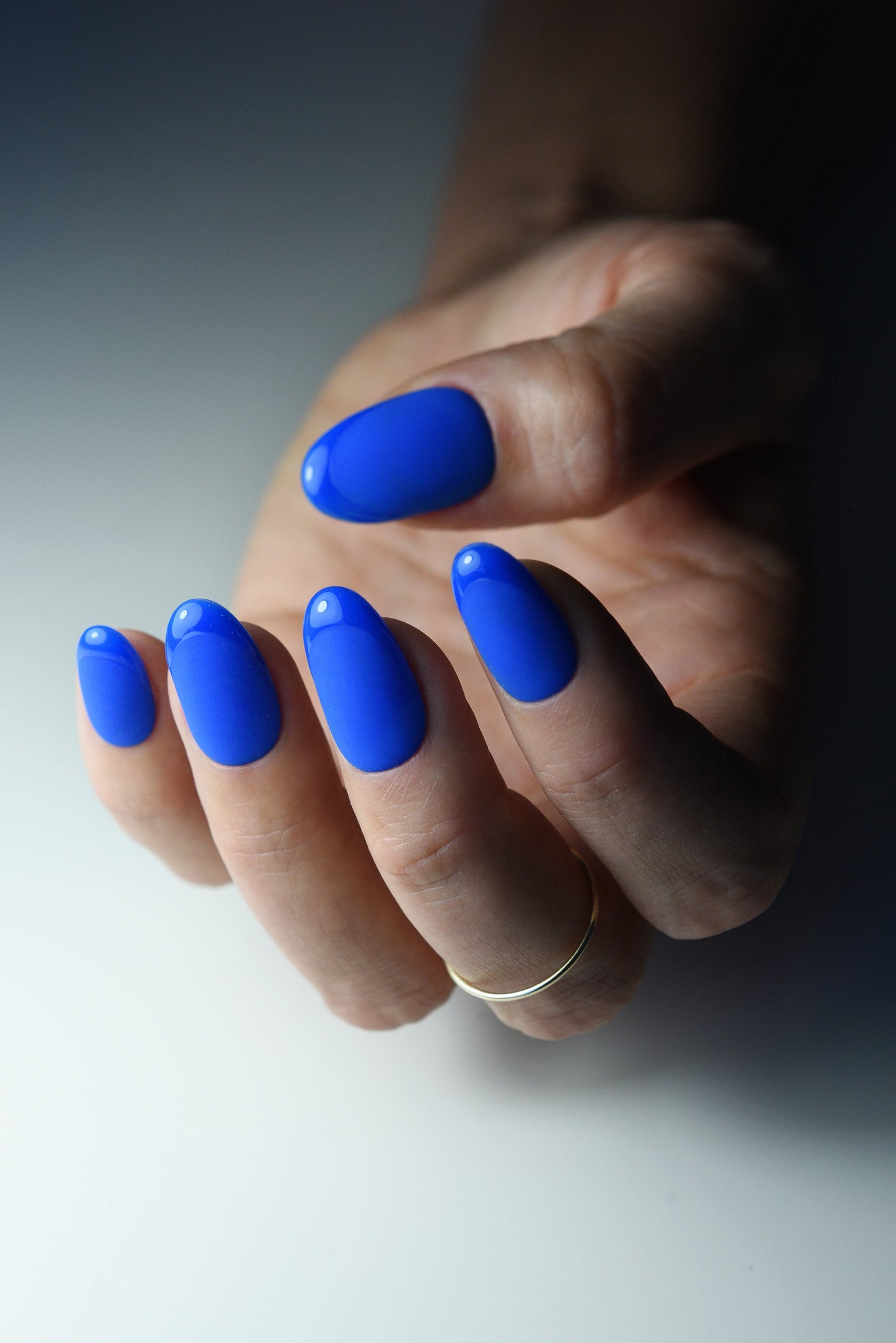 Summer Blue Matte Press-On Nails with Glossy French Tip | Reusable Handmade Set | Short Oval, Long Stiletto | Personalized Gift | Luxury Nails