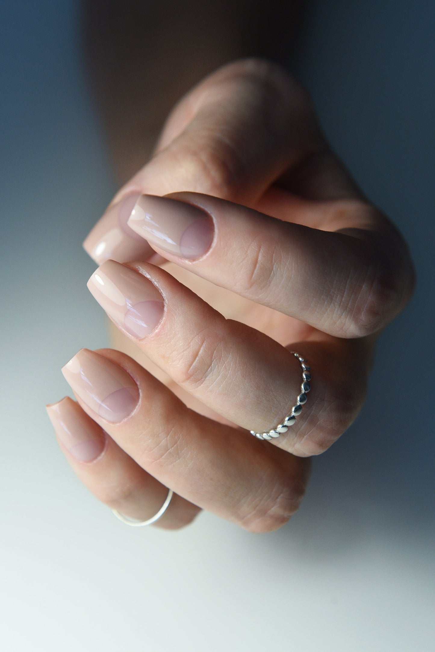 MOON FRENCH Press On Nails, Beige Nude Nails, short coffin, long almond, squoval, gift for bridesmaid, luxury reusable, custom, handmade – Luxury Handmade Reusable Press On Nails