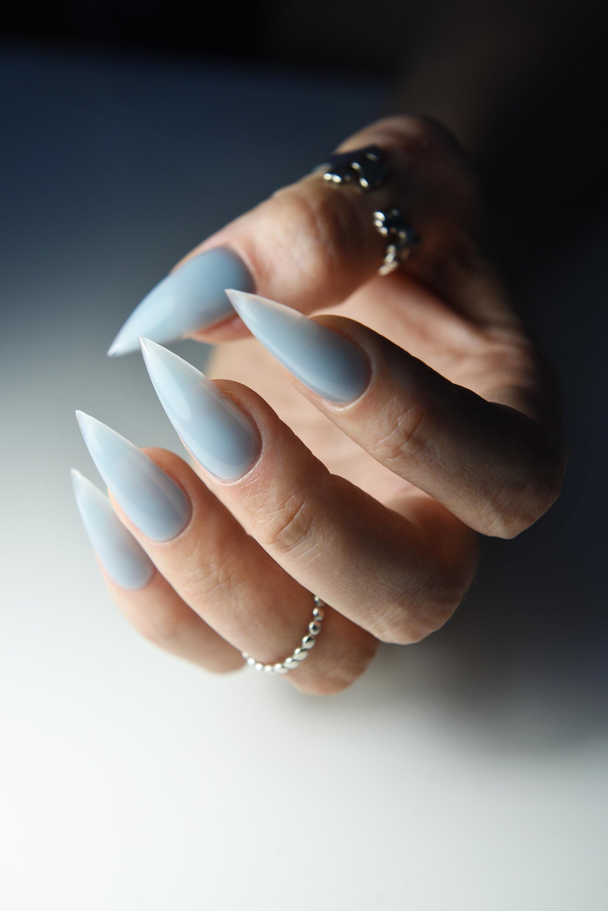 JELLY BLUE Korean style press on nail art, gothic simple clean nails for fall winter, halloween nails, goth, stiletto long medium short