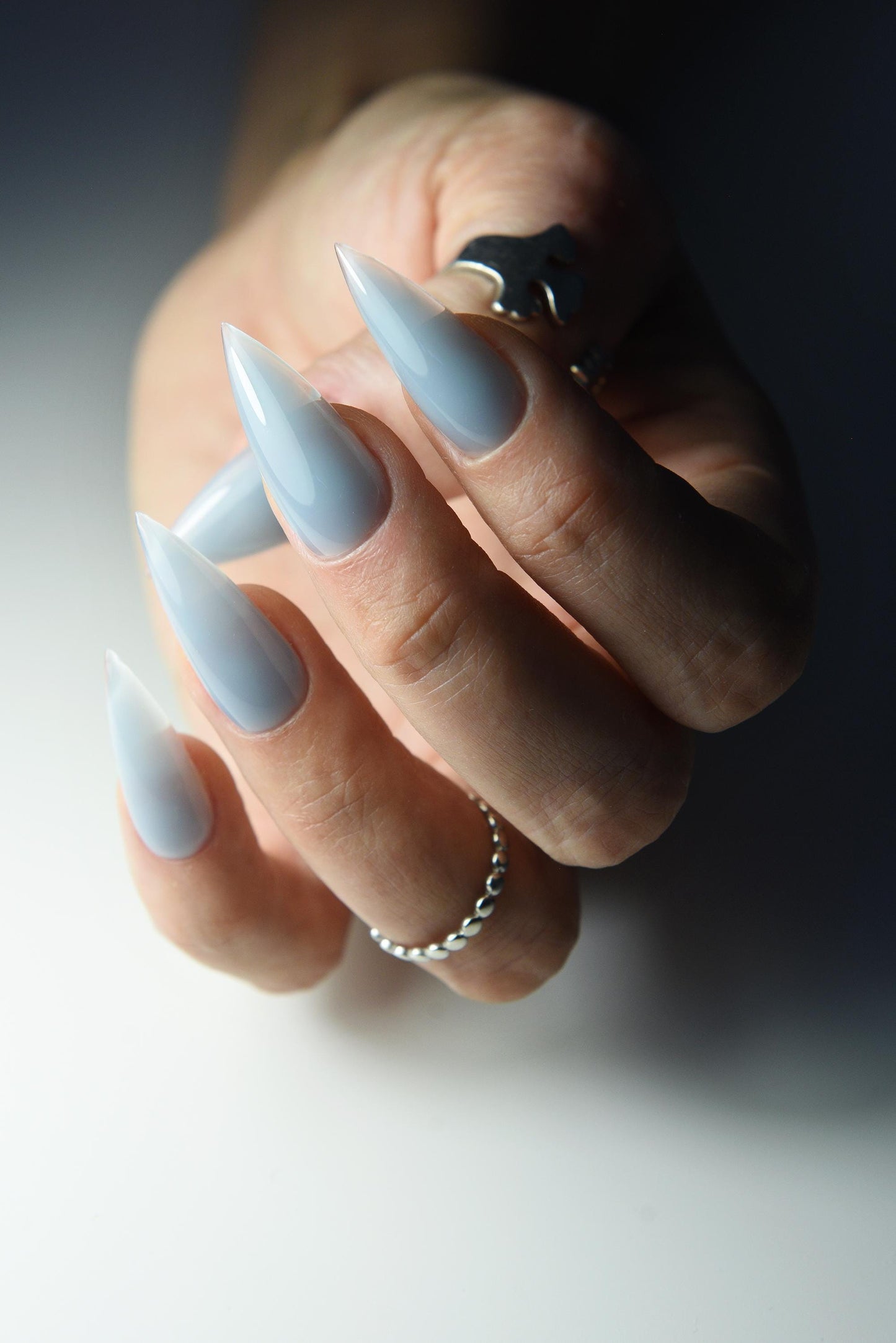 JELLY BLUE Korean style press on nail art, gothic simple clean nails for fall winter, halloween nails, goth, stiletto long medium short