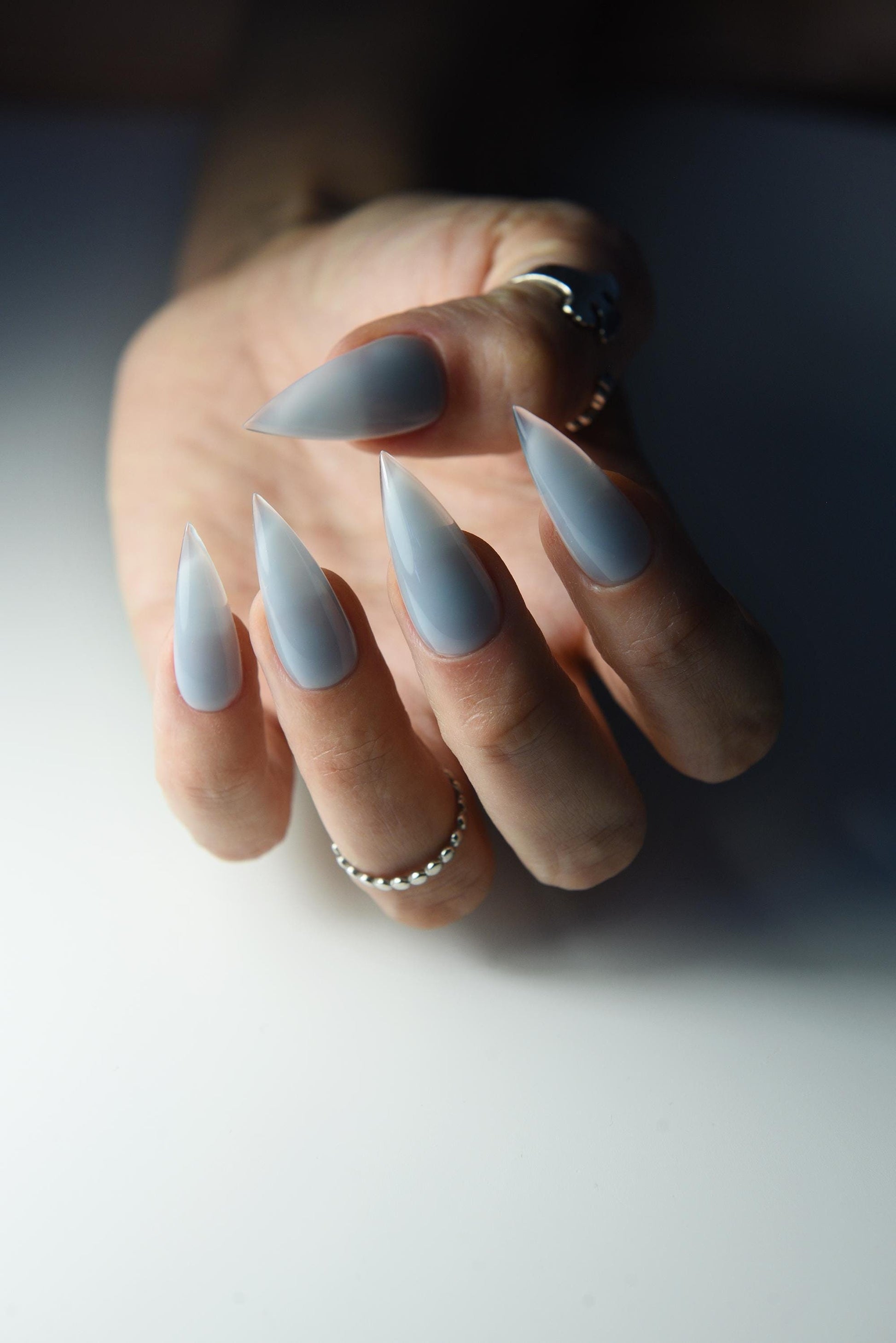 JELLY BLUE Korean style press on nail art, gothic simple clean nails for fall winter, halloween nails, goth, stiletto long medium short