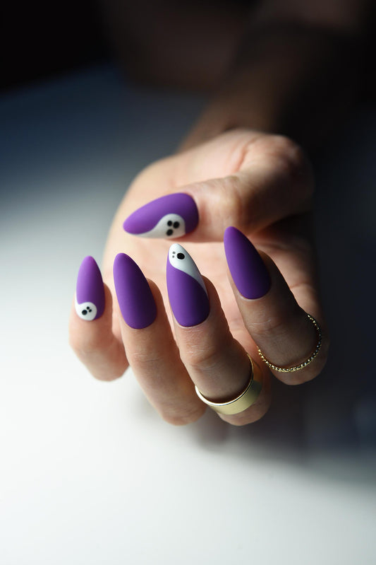 BOO GHOST PURPLE Press On Nails for halloween, happy, cute spooky nails for october, nail set girl, reusable, handmade nail art, goth gift