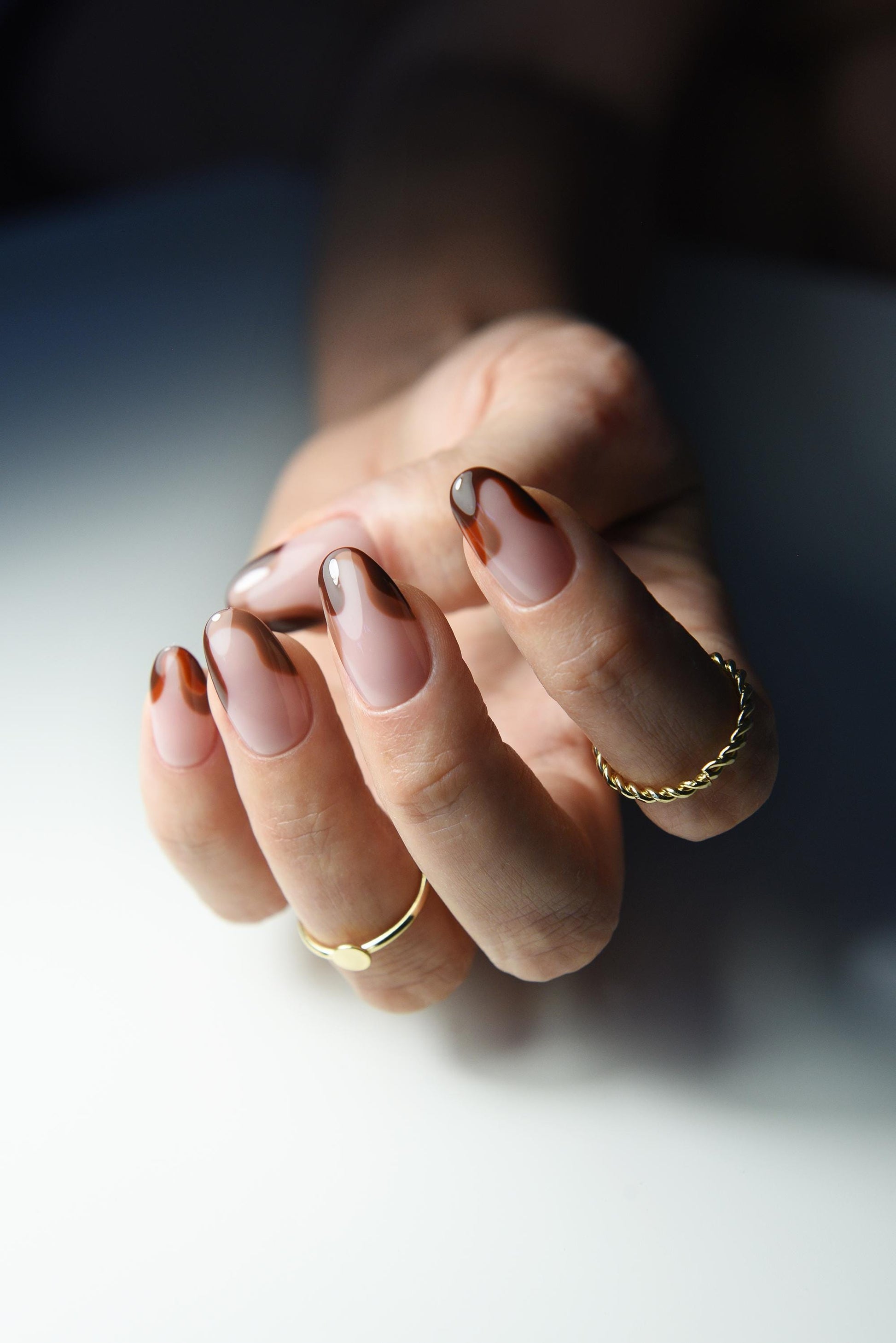 Autumn Fall Waves, Caramel Chocolate french, cute october nail art, gift for fall girl, demure, long stiletto, short square, almond, acrylic