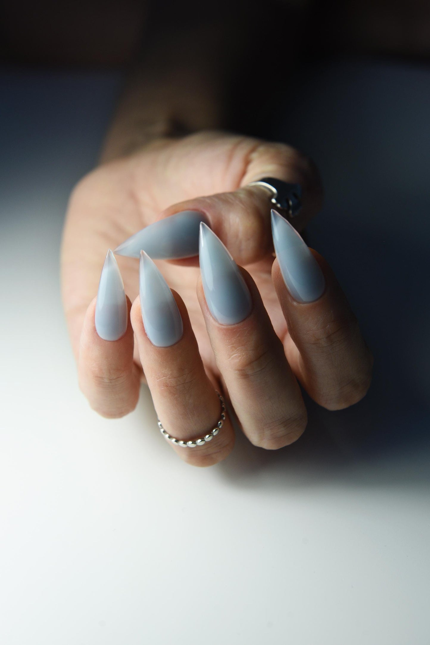 JELLY BLUE Korean style press on nail art, gothic simple clean nails for fall winter, halloween nails, goth, stiletto long medium short