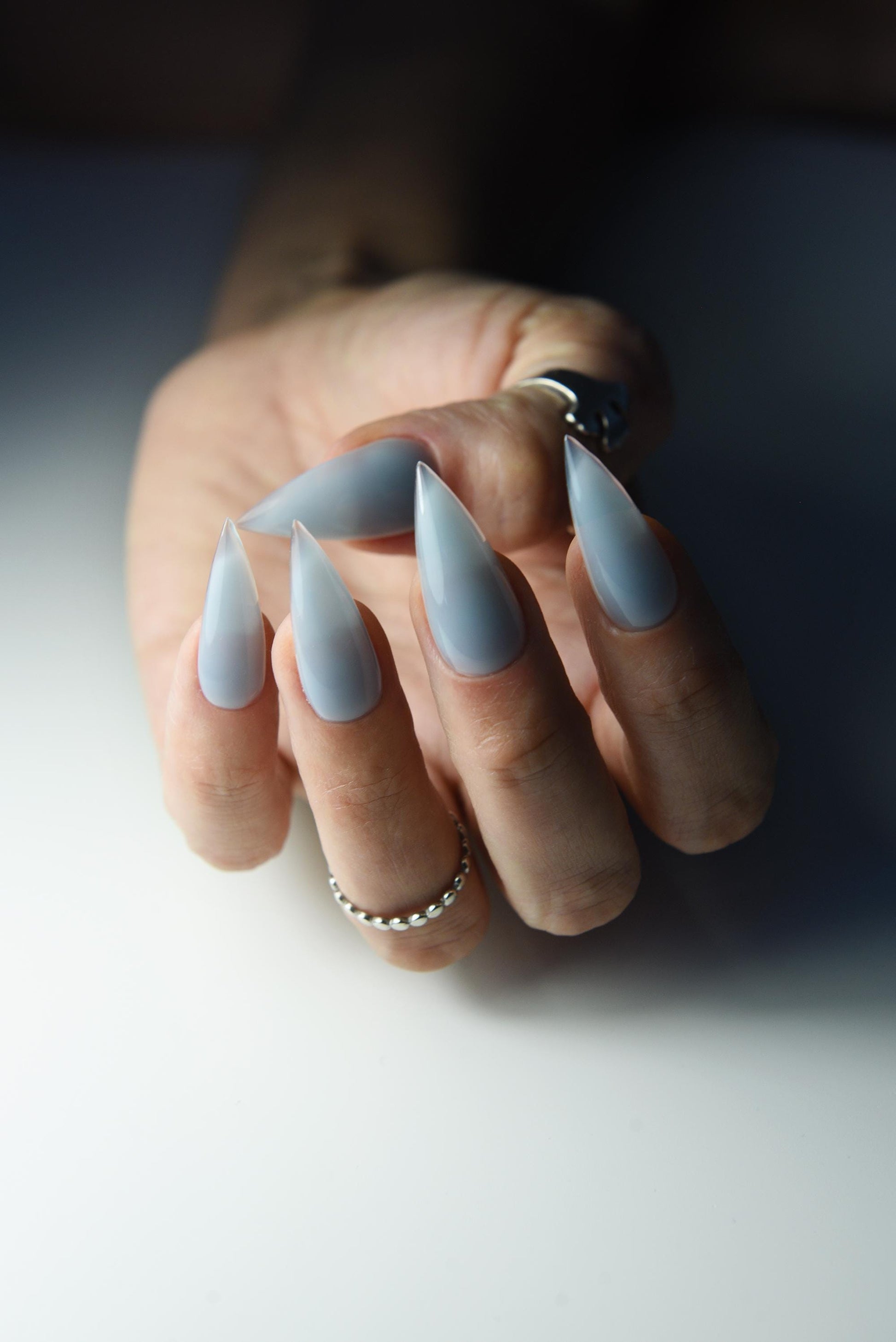 JELLY BLUE Korean style press on nail art, gothic simple clean nails for fall winter, halloween nails, goth, stiletto long medium short