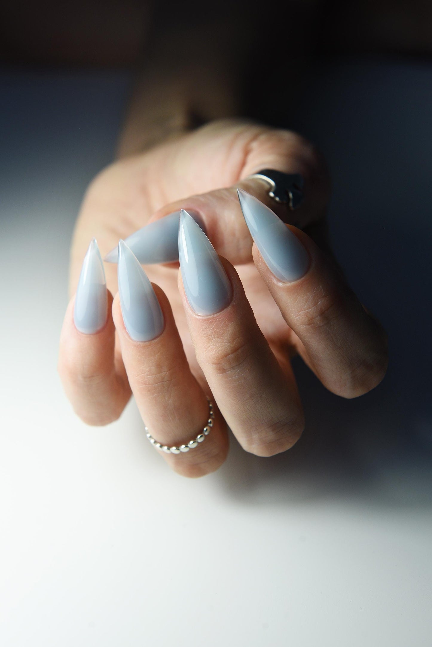 JELLY BLUE Korean style press on nail art, gothic simple clean nails for fall winter, halloween nails, goth, stiletto long medium short