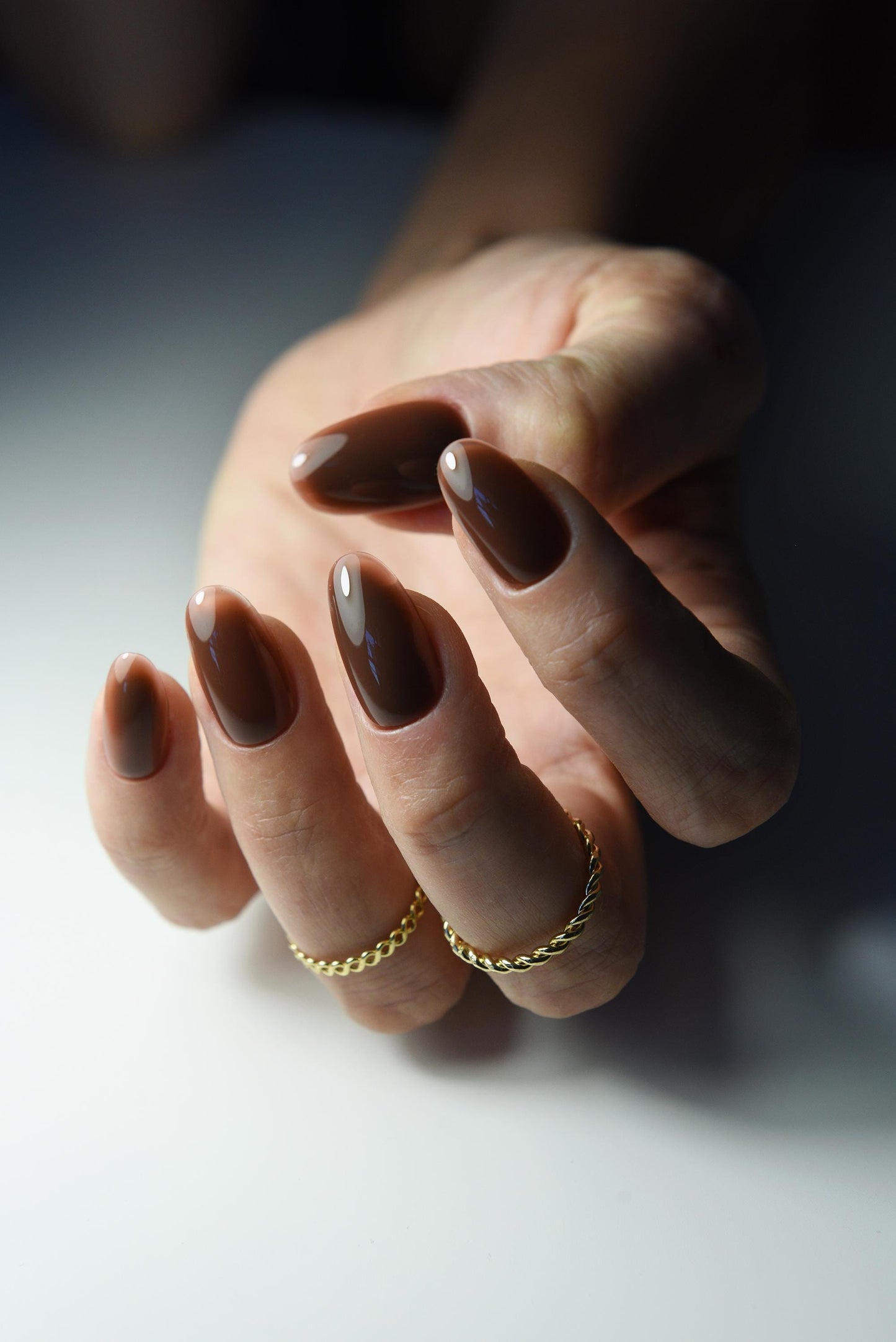 CHOCOLATE Korean style press on nail art, simple clean nails for fall autumn, jelly, glass nails, goth, stiletto square long medium short