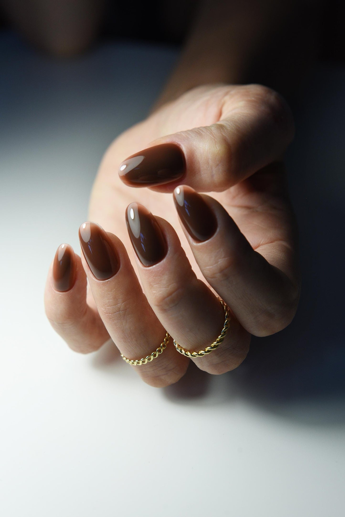 CHOCOLATE Korean style press on nail art, simple clean nails for fall autumn, jelly, glass nails, goth, stiletto square long medium short