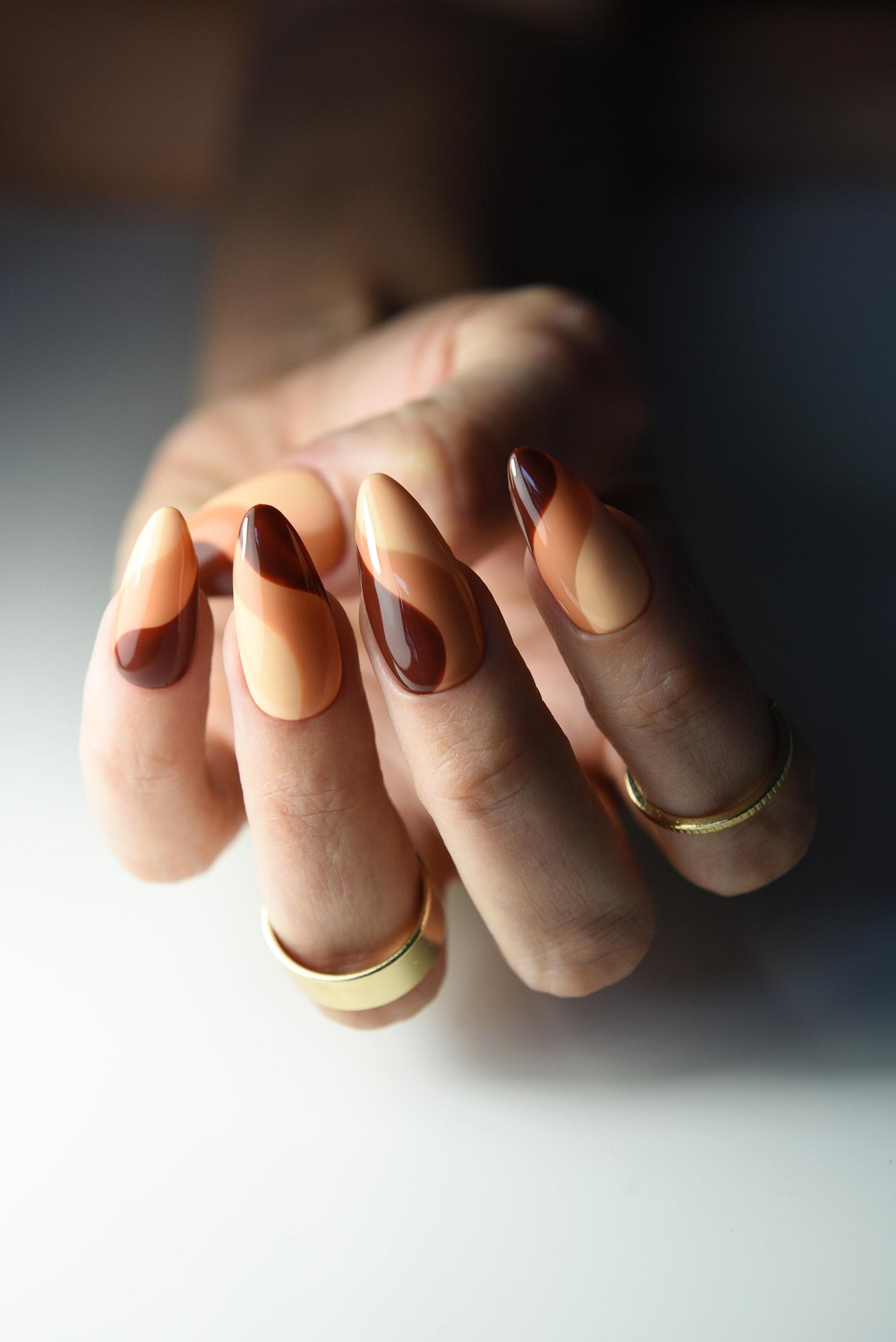 Swirls Autumn Press-On Nails – Pumpkin & Brown Handmade Set