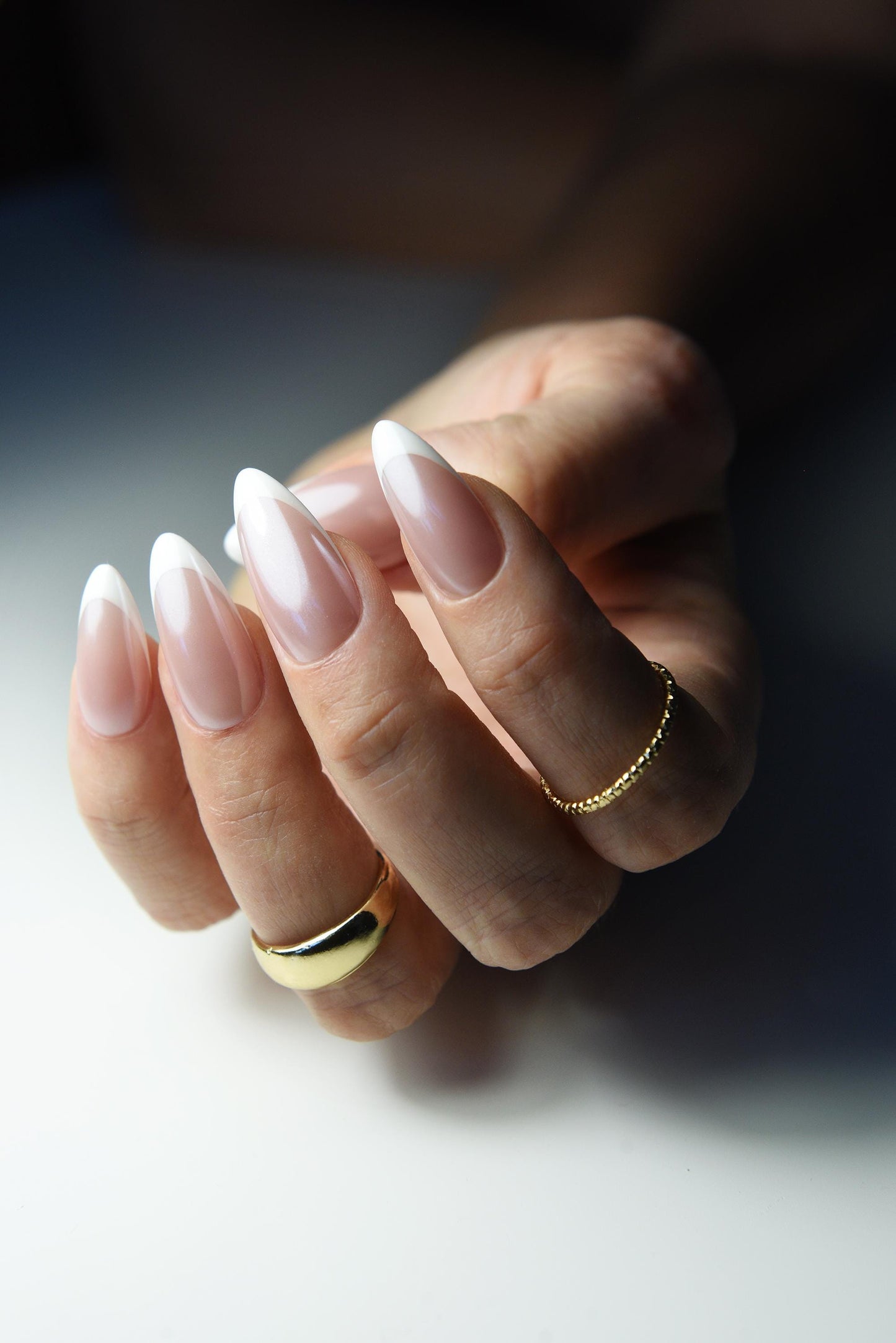 Handmade Chrome French Pearl Reusable Press‑On Nails – Long Custom Gel Nail Set for Wedding & First Date