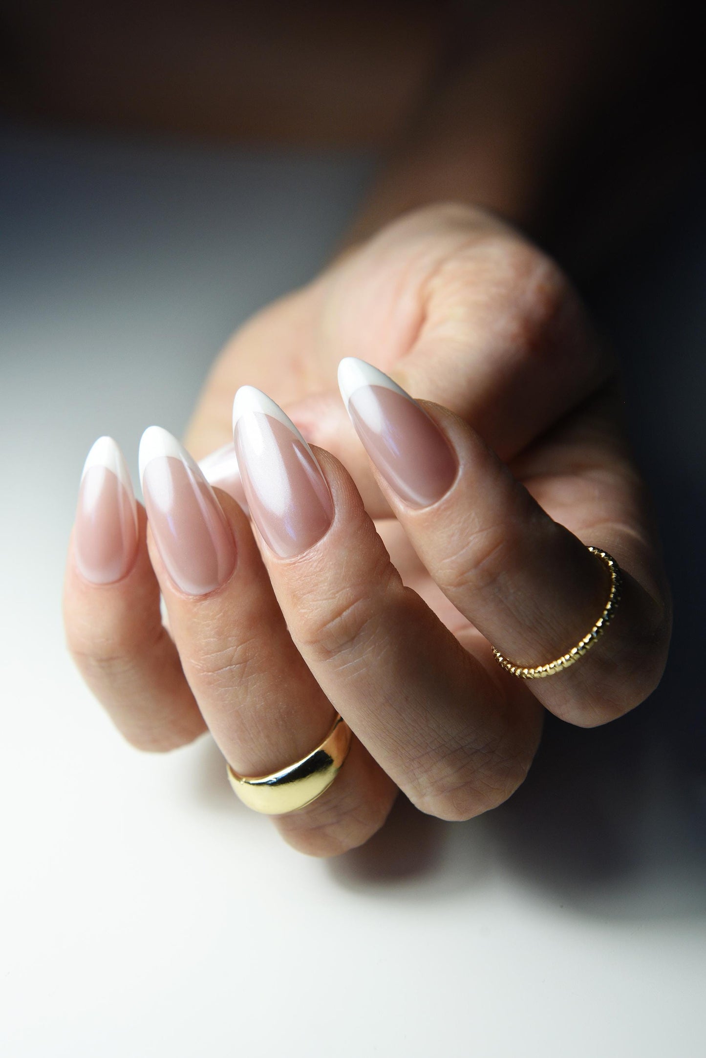 Handmade Chrome French Pearl Reusable Press‑On Nails – Long Custom Gel Nail Set for Wedding & First Date