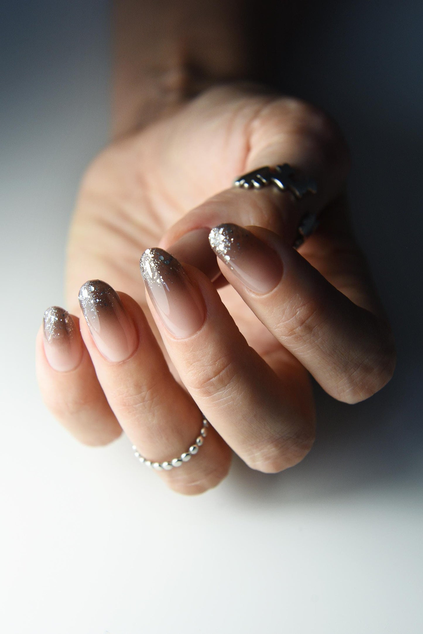 GLITTER GLAM OMBRE hard gel press on nails, fake nails for autumn, acrylic salon quality set of 10 nails, nude, sparkling party holiday gift – Luxury Handmade Reusable Press On Nails