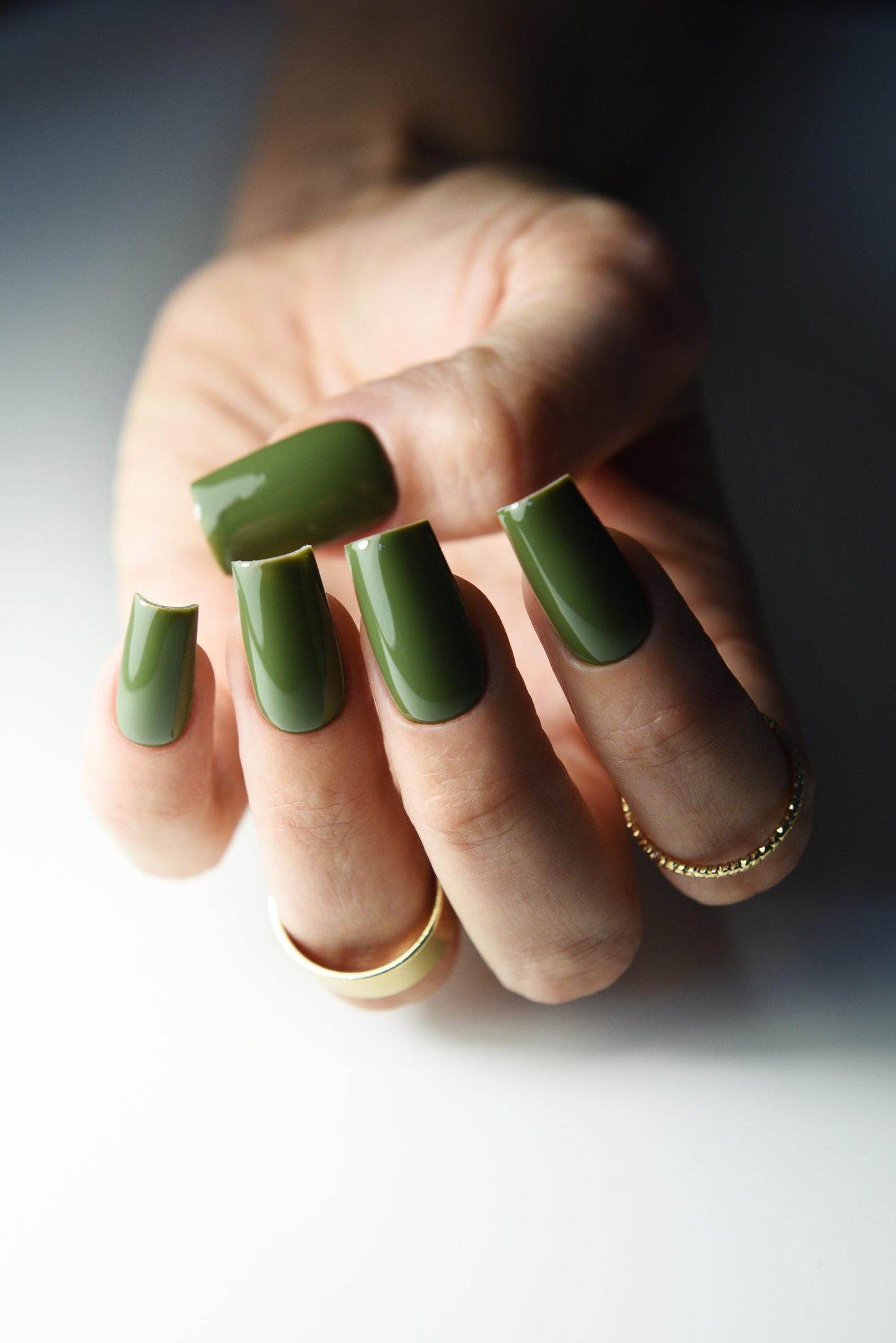 Autumn Green Press On Nails – Handmade Reusable Fall Set in Custom Lenght and Shape