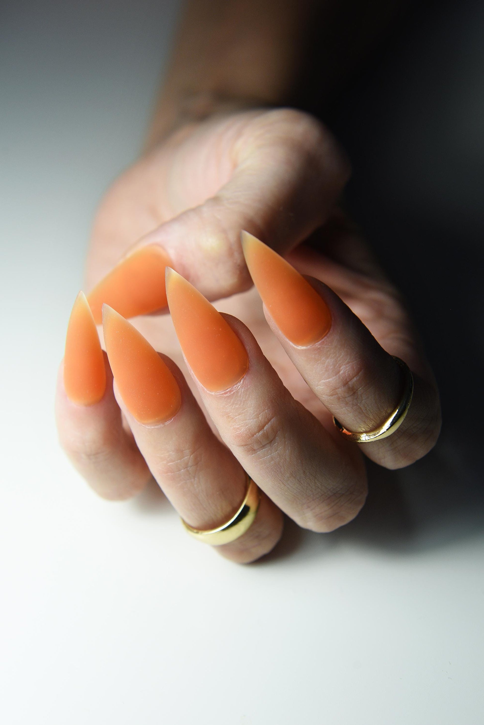 JELLY ORANGE Korean style press on nail art, gothic simple clean nails for fall winter, halloween nails, goth, stiletto long medium short