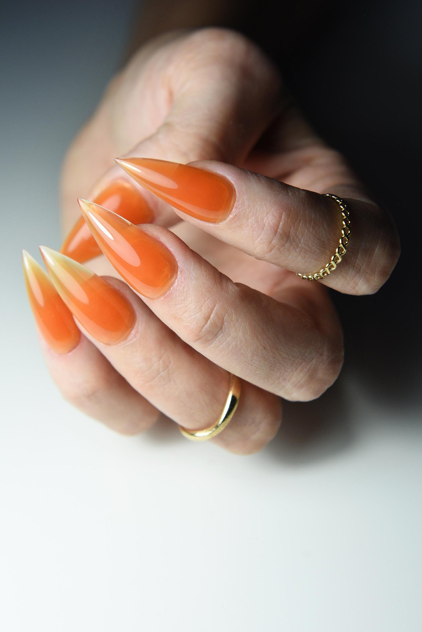 JELLY ORANGE Korean style press on nail art, gothic simple clean nails for fall winter, halloween nails, goth, stiletto long medium short