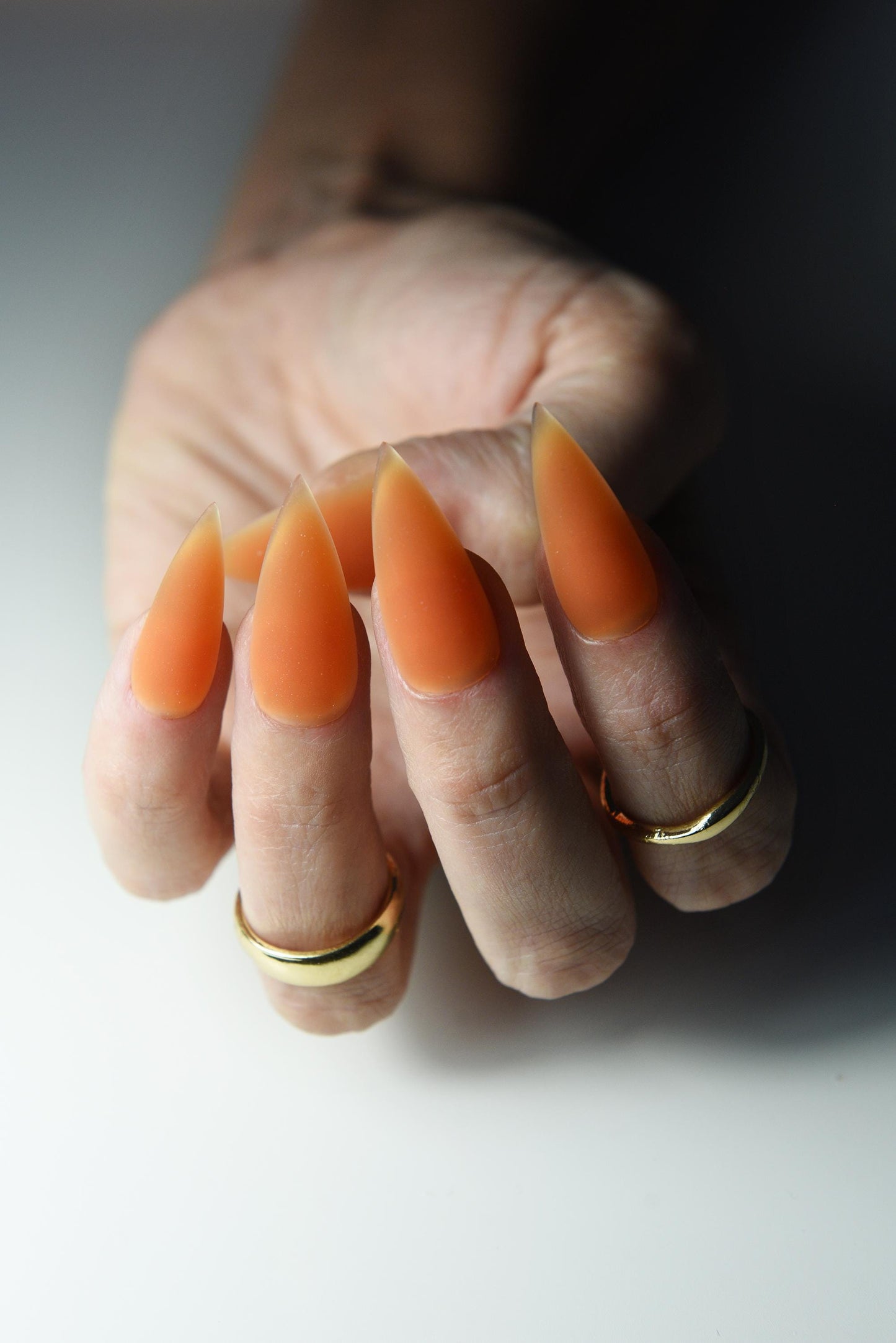 JELLY ORANGE Korean style press on nail art, gothic simple clean nails for fall winter, halloween nails, goth, stiletto long medium short