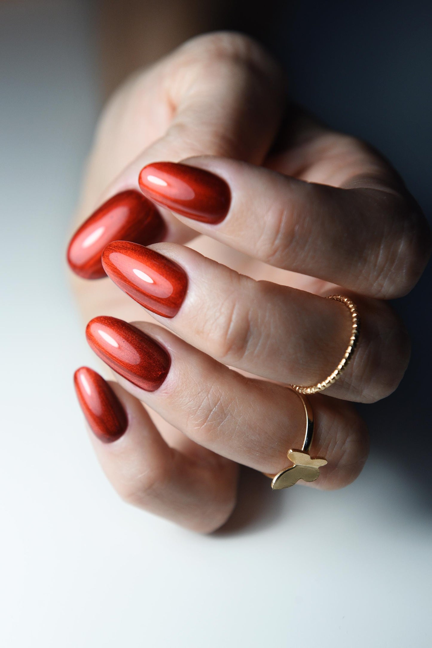 Cherry Red Cat Eye Press-On Nails – Hot Victory Red, Handmade Reusable Set for Spring & Summer