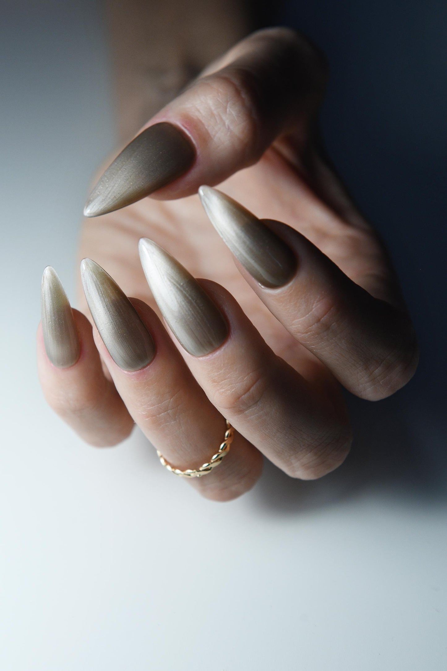 COLD STEEL Nude Shiny Press On Nails | Cat Eye Set Salon Quality | Gel pressons | Acrylic Quality | Gift For Date | Stiletto Acrylic Like
