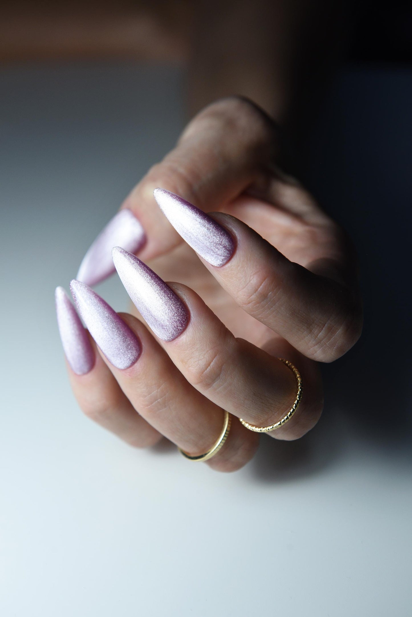 Violeta Cat Eye Press On Nails – Handmade Stiletto Nails with Gel-Like Shine