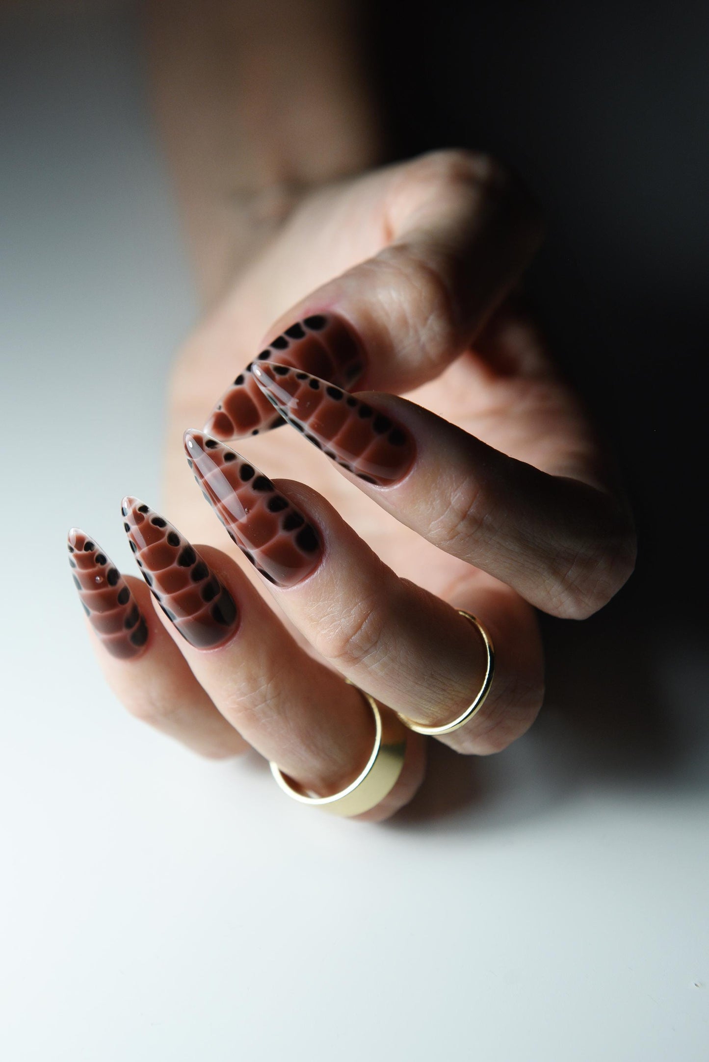 Brown Snake Skin Animal Print Press-On Nails – Glossy or Matte Finish, Handmade Luxury Reusable Set, Salon-Quality Fake Nails