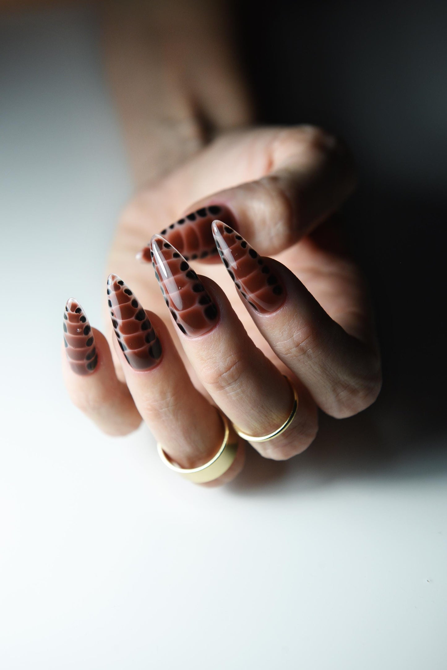 Brown Snake Skin Animal Print Press-On Nails – Glossy or Matte Finish, Handmade Luxury Reusable Set, Salon-Quality Fake Nails