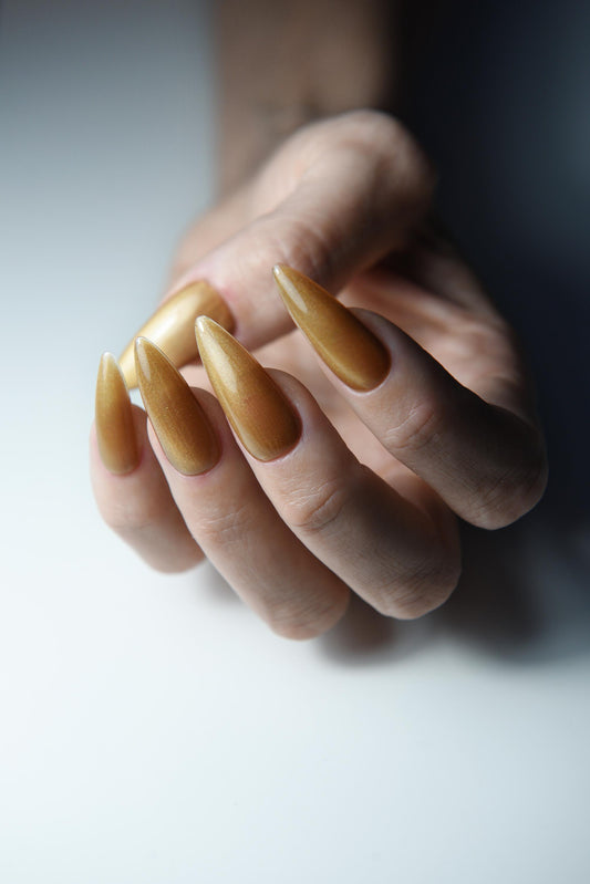 GOLDIE Golden Honey Nude Shiny Press On Nails | Spring Fresh Set Salon Quality | Gel pressons | Acrylic Quality | Gift For Date | Stiletto