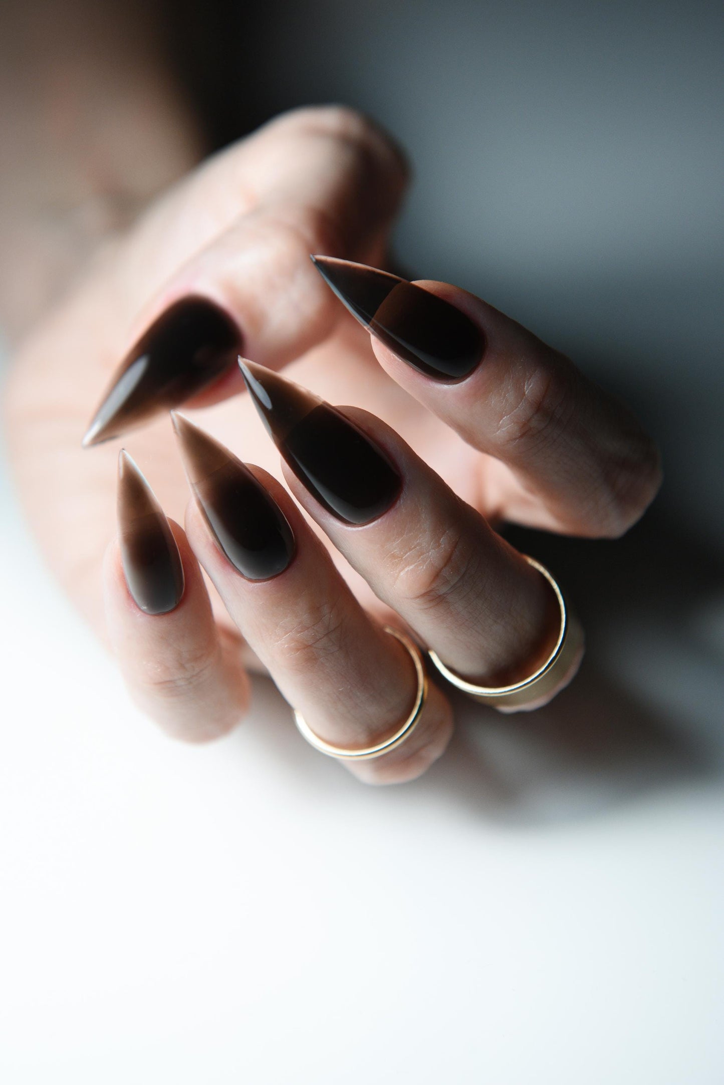 GLASS BLACK Korean style press on nail art, gothic simple clean nails for summer party, spring dark nails, goth, stiletto long medium short – Luxury Handmade Reusable Press On Nails