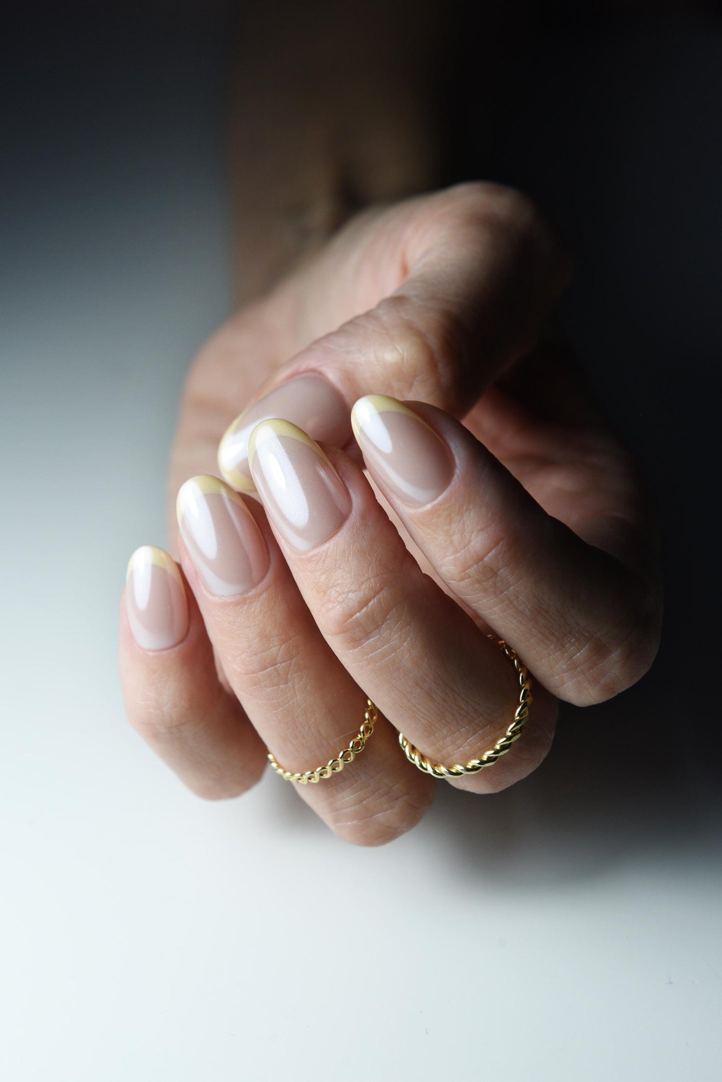 Butter Yellow French Tip Press On Nails – Handmade Glazed Nude Look | Custom Reusable Nail Set