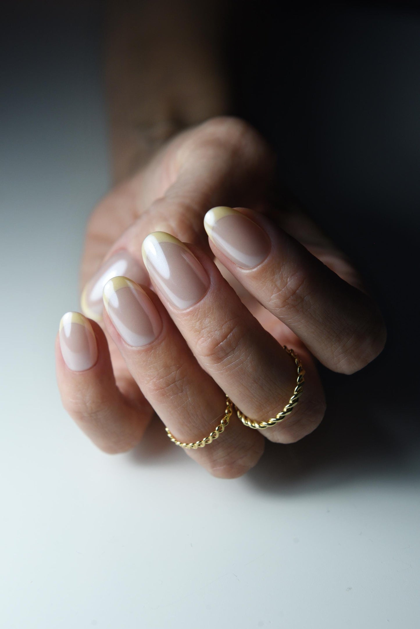 Butter Yellow French Tip Press On Nails – Handmade Glazed Nude Look | Custom Reusable Nail Set