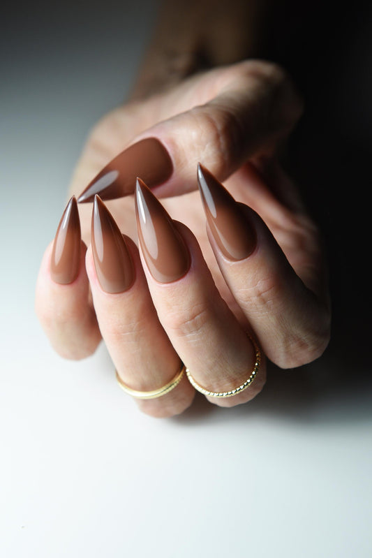 Color Changing Press On Nails – Brown to Beige Thermal Nails – Reusable Spring Summer Fake Nails – Handmade Neutral Nail Set – Luxury Handmade Reusable Press On Nails