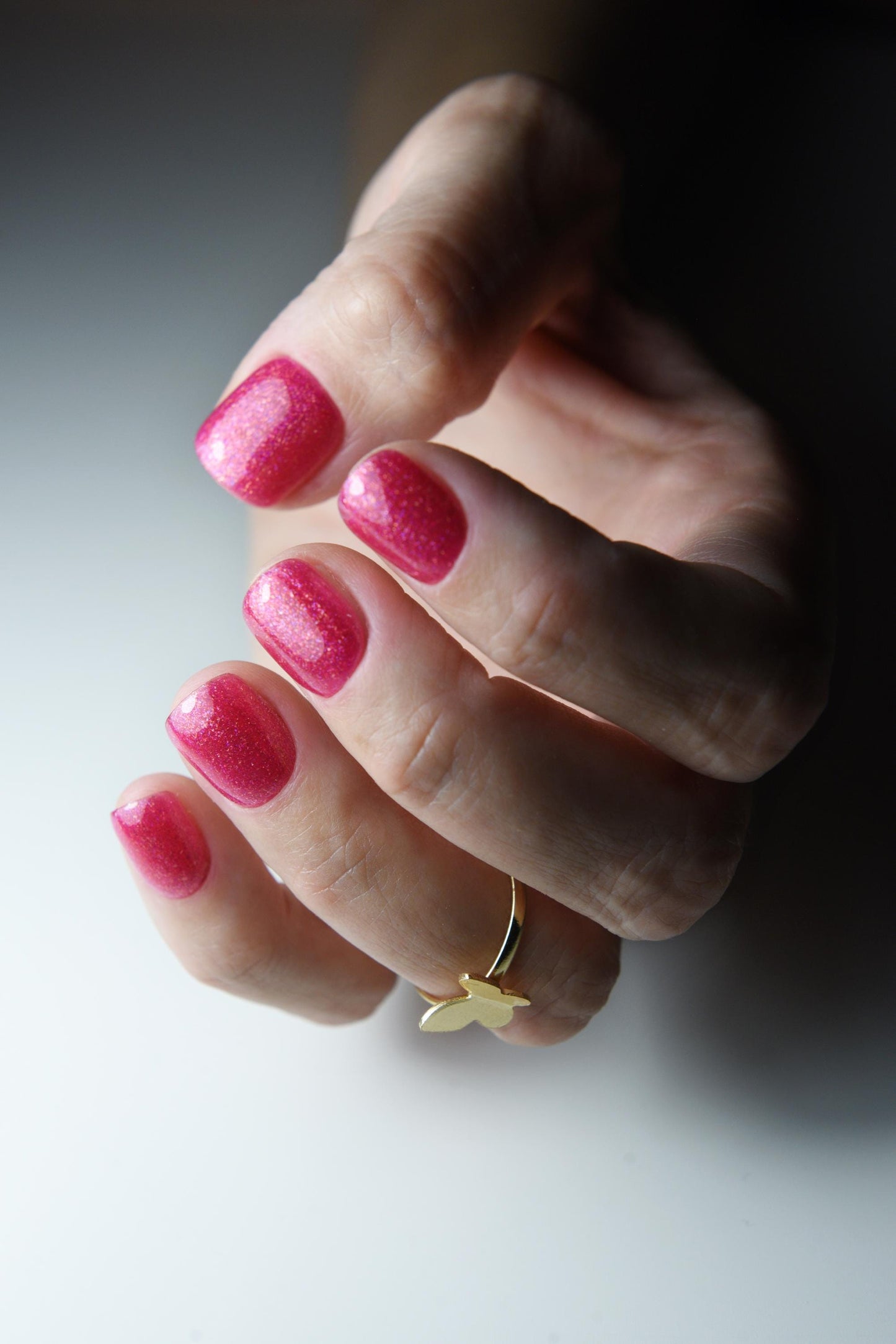 Hot Pink Glitter Press On Nails – Korean Short Square Nails | Glossy Handmade Reusable Set