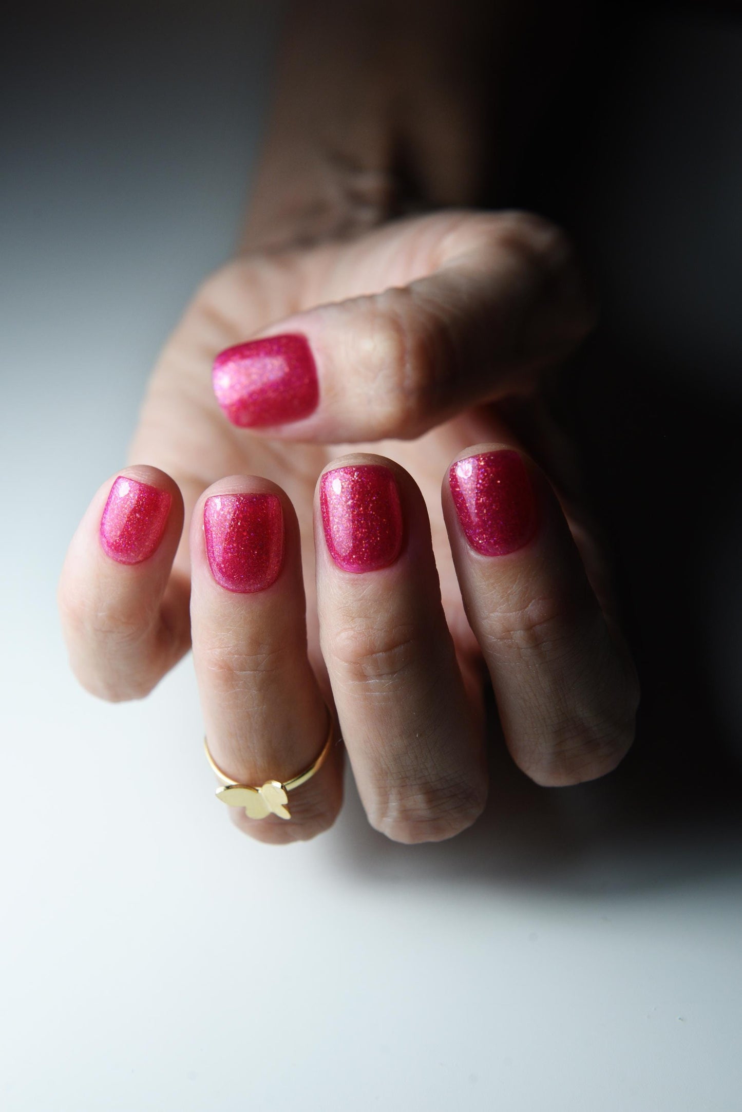 Hot Pink Glitter Press On Nails – Korean Short Square Nails | Glossy Handmade Reusable Set