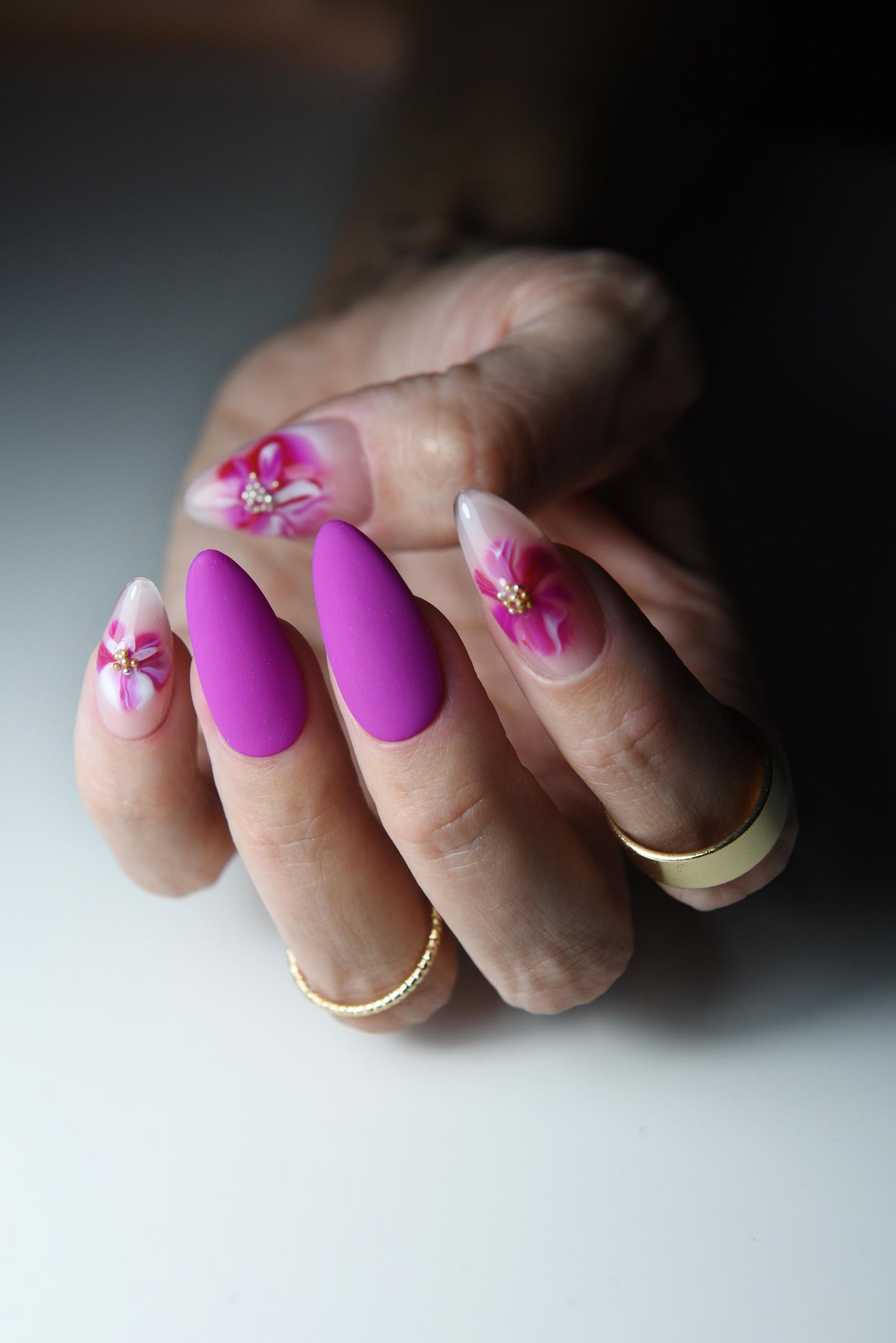 3D Floral Press On Nails – Orchid Pink Matte, Handmade Reusable Set | Luxury Custom Nails