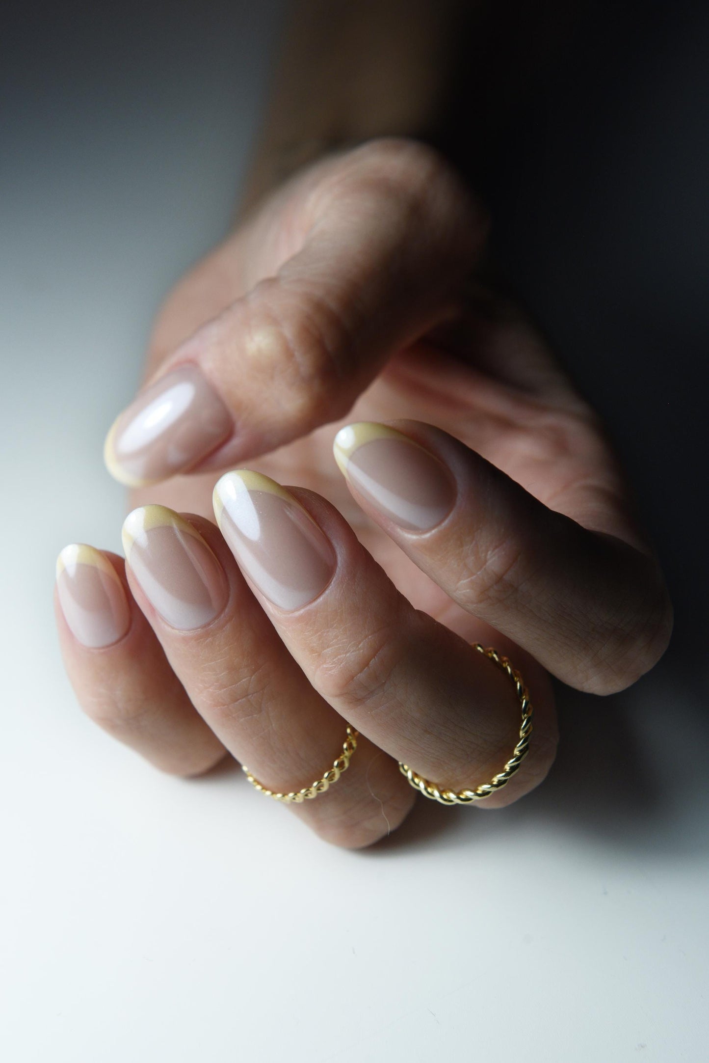 Butter Yellow French Tip Press On Nails – Handmade Glazed Nude Look | Custom Reusable Nail Set