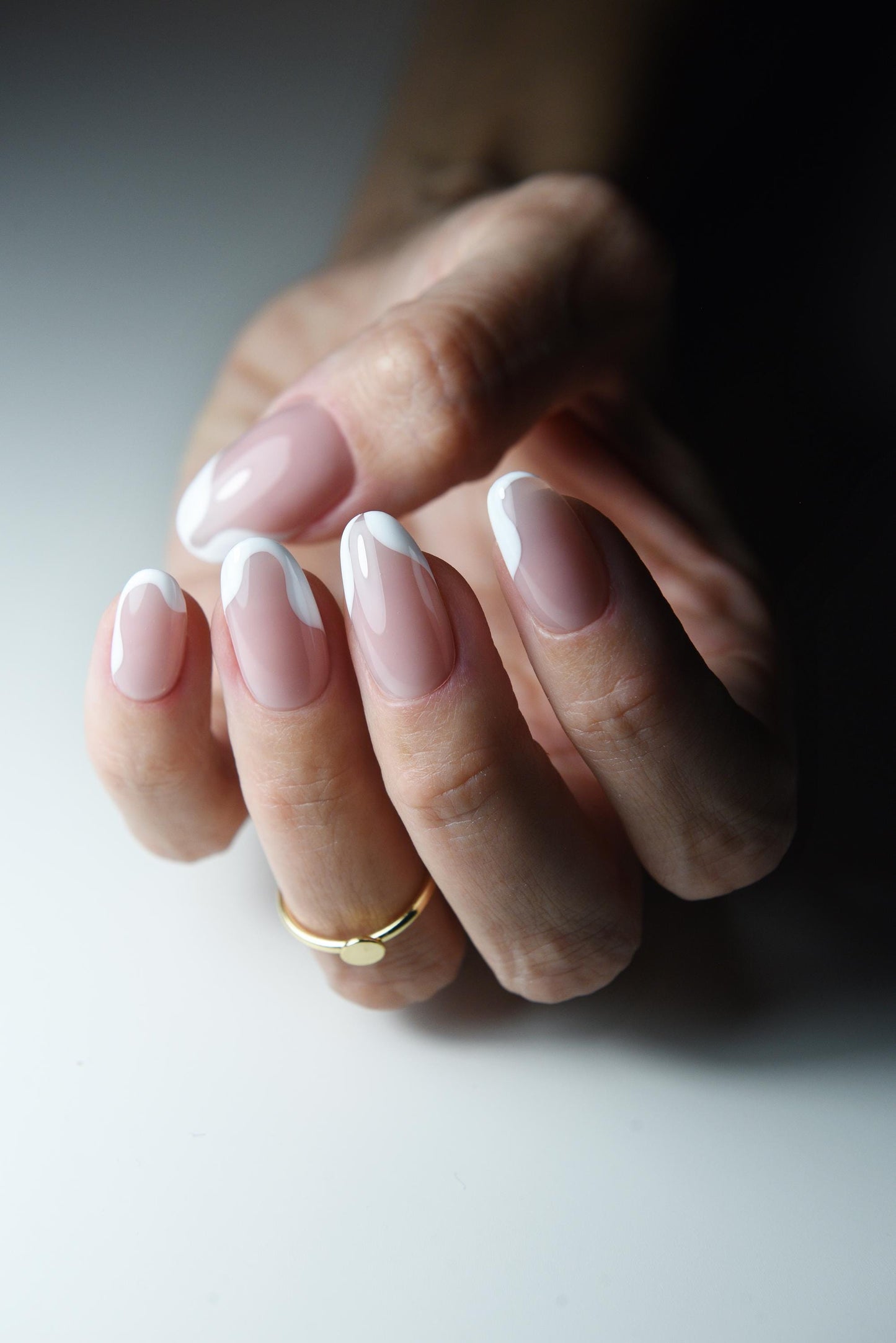 Modern Wavy French Press-On Nails | Glossy White Tips | Clean Girl Aesthetic | Handmade Reusable Luxury Nails | Custom Shape & Length