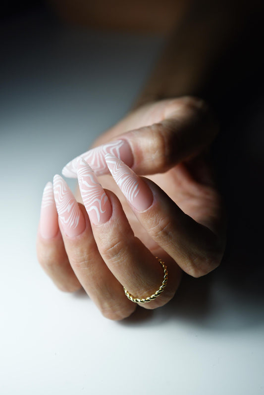 Zebra French Press On Nails – Long Stiletto Nude & White, Reusable Handmade Nails, Safari Vibes – Luxury Handmade Reusable Press On Nails