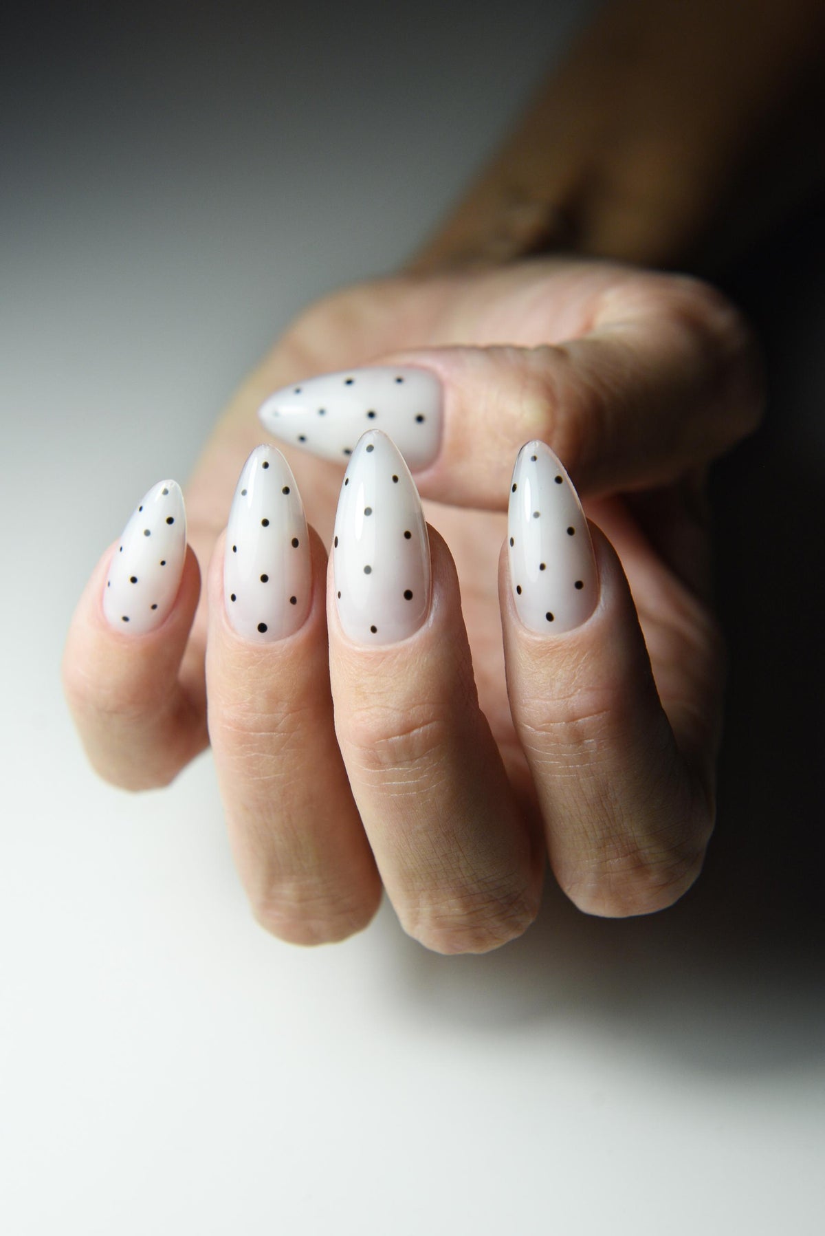 Milky Polka Dot Press-On Nails – Black Micro Dots